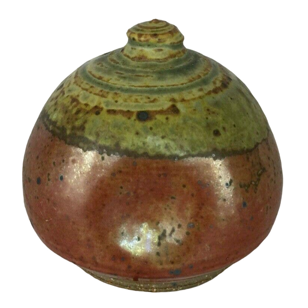 Studio Art Pottery Jar Lid Only Brown & Green Earthtones Country Style Signed